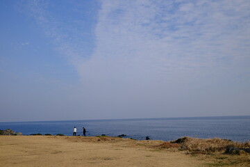 Fototapeta na wymiar Peaceful and calm winter sea, Jeju Island, South Korea