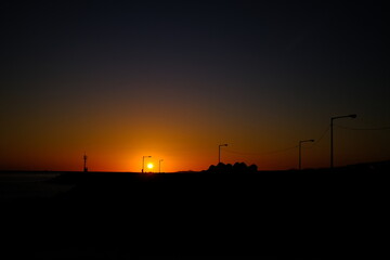 Beautiful sunset and sea at the golden moment in Jeju Island, South Korea
