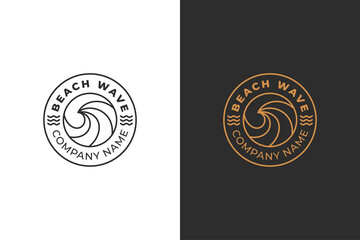 blue water wave logo. abstract splashes liquid waves linear logo emblem badge design - obrazy, fototapety, plakaty