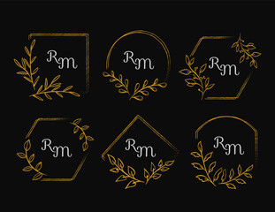 wedding monogram golden lines floral