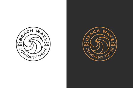 Blue Water Wave Logo. Abstract Splashes Liquid Waves Linear Logo Emblem Badge Design