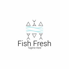 three fresh fish logo,salmon fish icon,combination concept with seawater