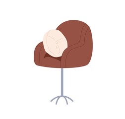 Modern chair with cushion. Home interior low-back seat design with soft pillow, metal legs, armrest and backrest. Flat vector illustration of elegant stylish armchair isolated on white background