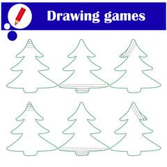 Fototapeta premium Handwriting practice sheet. Educational children game, printable worksheet for kids. Preschool activity, worksheet for printing, learning to write. Practicing fine motor skills. Shade the spruce