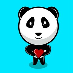 panda cute character with heart