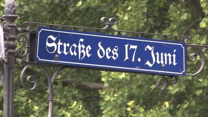 Sign of 17th of June Street Straße des 17. Juni, Berlin, Germany.