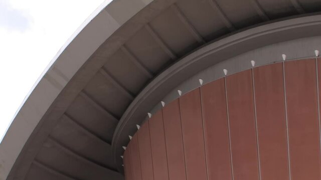 Medium shot of roof of Congress hall Pregnant Oyster. Kongresshalle Schwangere Auster, Berlin, Germany.
