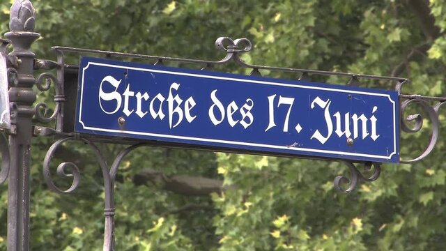 Sign of 17th of June Street Stra&szlig;e des 17. Juni, Berlin, Germany.