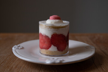 Close up Strawberry Cheese cake in a Tiny cup