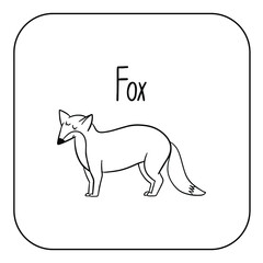 Animal English alphabet. Coloring page with animal. Letter F - Fox.
