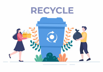 Recycle Process with Trash Organic, Paper or Plastic to Protect the Ecology Environment Suitable For Banner, Background, And Web in Flat Illustration