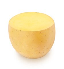 Half of fresh whole potato isolated on a white background.