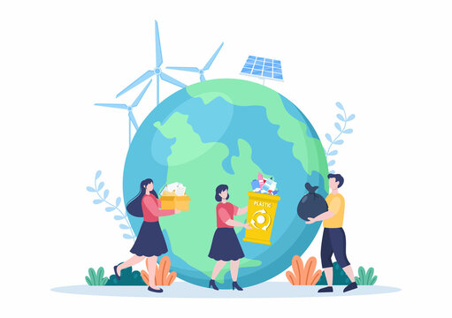 Recycle Process with Trash Organic, Paper or Plastic to Protect the Ecology Environment Suitable For Banner, Background, And Web in Flat Illustration