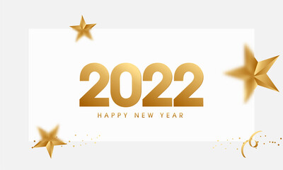 Fototapeta Golden 2022 Happy New Year Font With Stars, Curl Ribbon On White Background. obraz