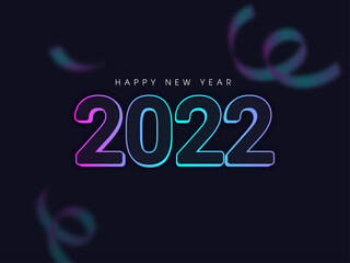 Gradient Linear 2022 Number With Blurred Curl Ribbons On Blue Background.