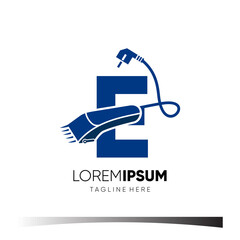 Letter E Hair Clipper Logo Design Vector Icon Graphic Emblem Illustration
