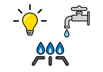 電気,水道,ガスのライフラインアイコン