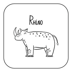 Animal English alphabet. Coloring page with animal. Letter R - Rhino.