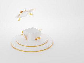 gift box color white tie with metallic gold ribbon