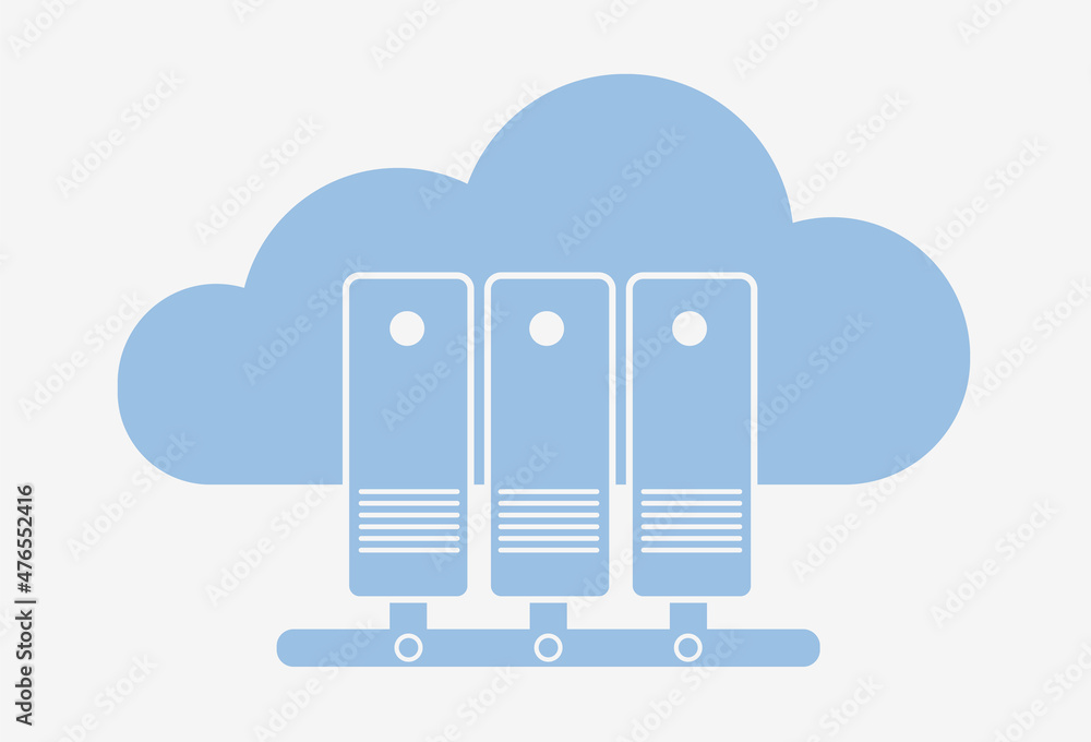 Poster cloud storage server flat vector icon. online computing technology for digital communication and con