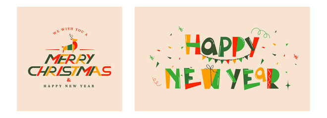 Merry Christmas And Happy New Year Poster Or Banner Design In Two Options.