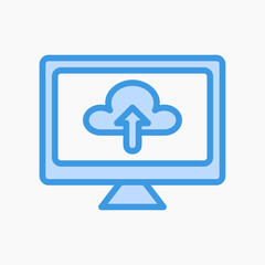 Upload information icon in blue style about marketing and seo, use for website mobile app presentation