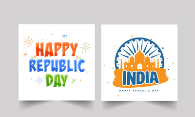 India Happy Republic Day Posts Or Template Design In Two Options.