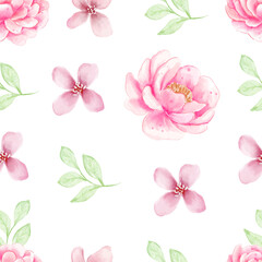 watercolor flower and leaves seamless pattern