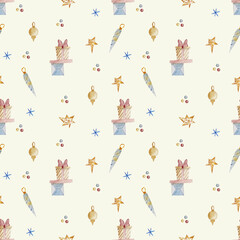 New year watercolor pattern with gifts