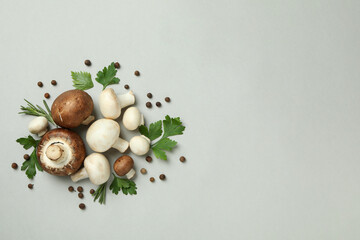 Concept of tasty food with champignon on light
