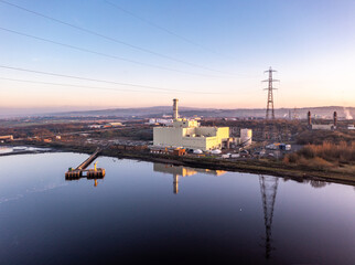 Power station producing energy on the banks of the River Foyle near Derry, Northern Ireland