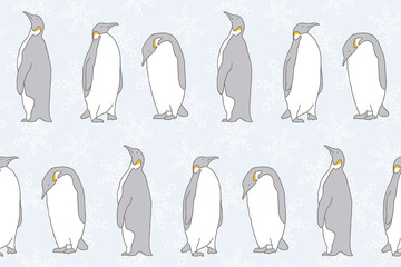 Seamless vector pattern with penguins on a light blue background