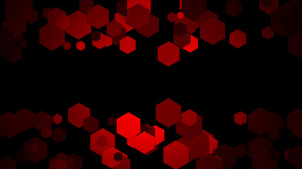 Honeycomb Grid random background or Hexagonal cell texture. in color Bright Red with dark or black gradient.