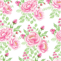 watercolor flower and leaves seamless pattern