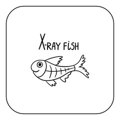 Animal English alphabet. Coloring page with animal. Letter X - X-ray fish.