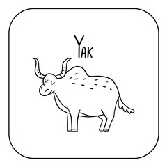 Animal English alphabet. Coloring page with animal. Letter Y - Yak.
