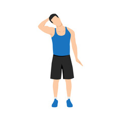 Man doing neck stretch exercise. Flat vector illustration isolated on white background