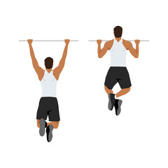 Man doing pull ups exercise. Flat vector illustration isolated on white background