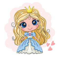 Cartoon Princess. Cute girl. Good for greeting cards, invitations, decoration, Print for Baby Shower etc. Hand drawn vector illustration with girl cute print - 476554841