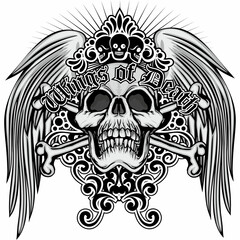 Gothic sign with skull and wings, grunge vintage design t shirts