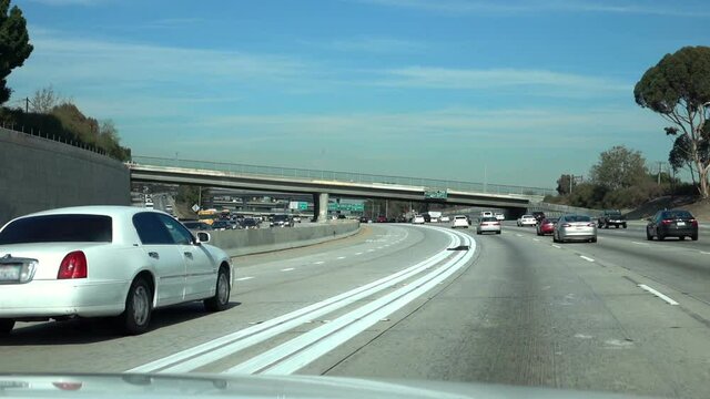 Car POV on highway in Los Angeles in slow motion 120fps