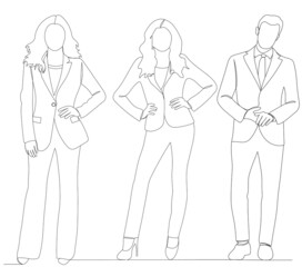 people stand drawing by one continuous line, vector