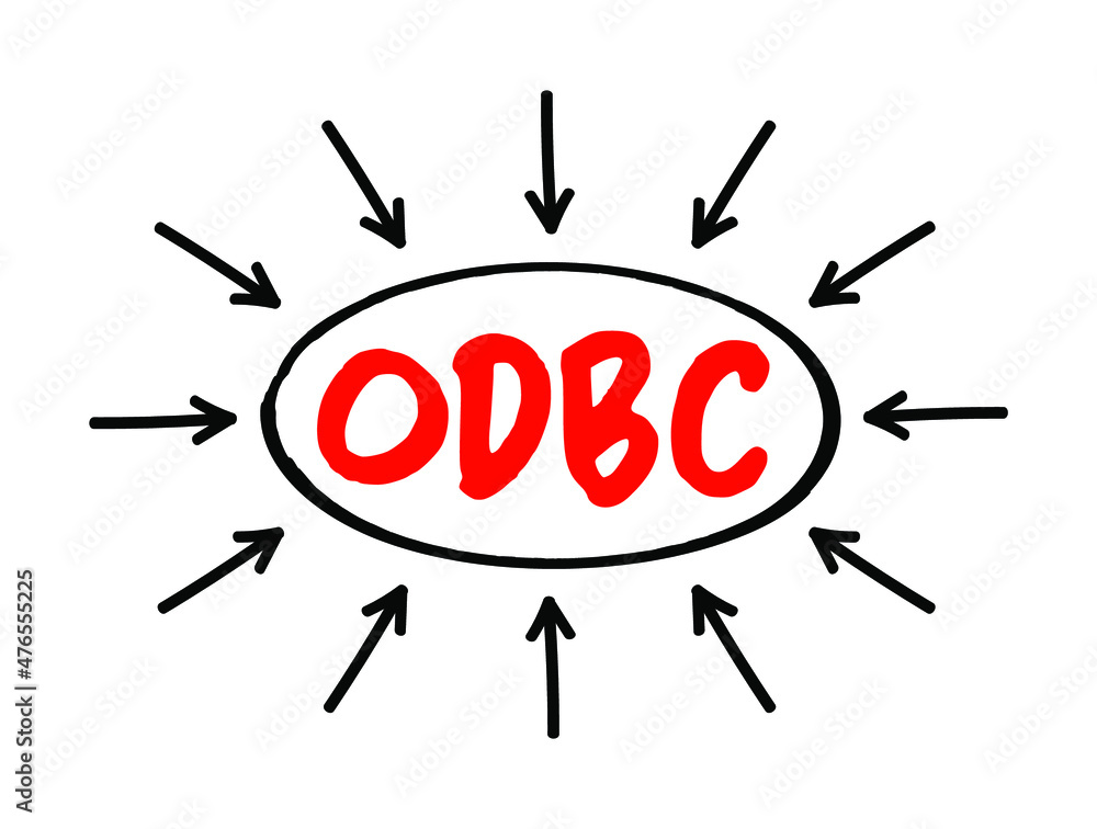 Poster odbc - open database connectivity acronym text with arrows, technology concept for presentations and