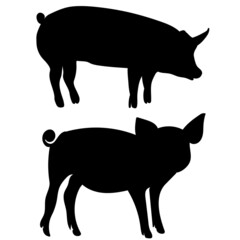 pig silhouette black isolated, vector