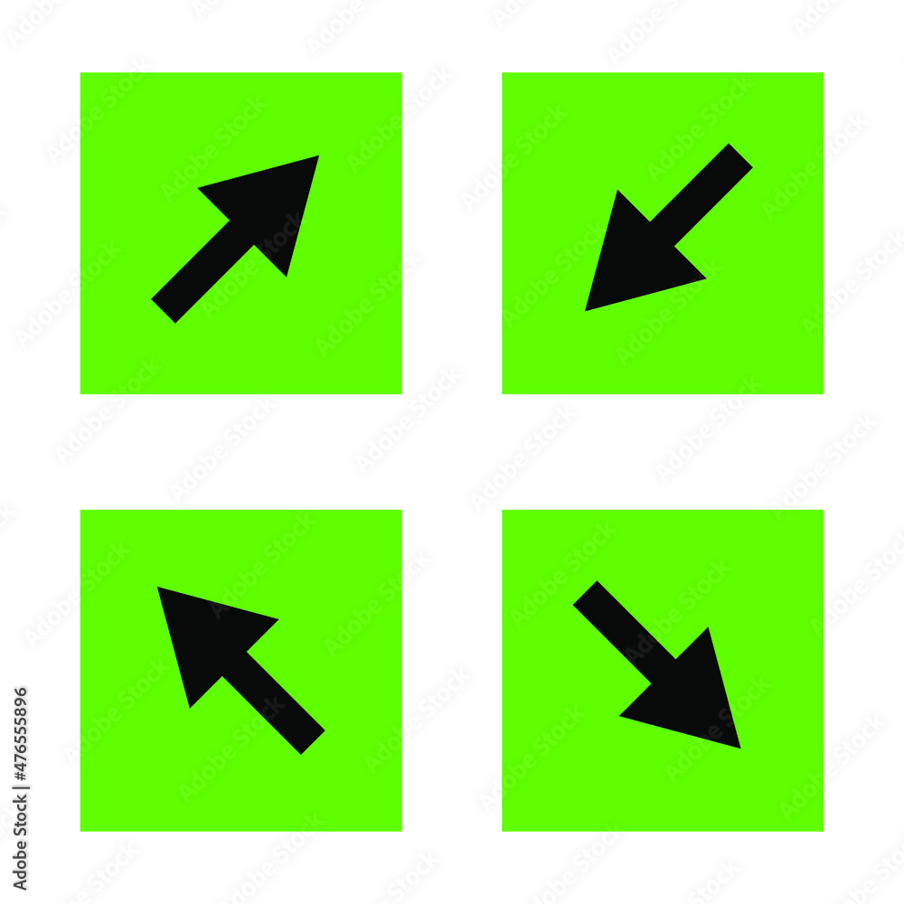 Poster diagonal arrows icon. simple art. green square. cursor sign. navigation concept. vector illustration