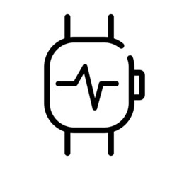 Obraz premium Smartwatch in hand icon. Flat pictogram for web. Line stroke. Simple watches isolated on white background. Outline vector eps10