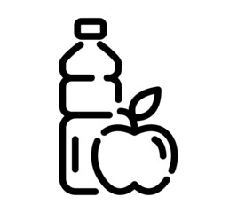 Apple with kcal sign and bottle flat icon. Pictogram for web. Line stroke. Isolated on white background. Vector eps10