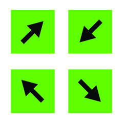 Diagonal arrows icon. Simple art. Green square. Cursor sign. Navigation concept. Vector illustration. Stock image. EPS 10.