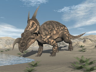 Einiosaurus dinosaur in the desert - 3D render