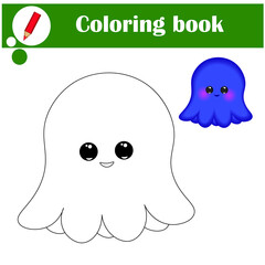 Educational game for children. Cute little octopus. Coloring book
